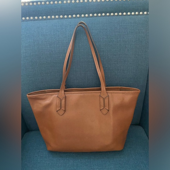 Lauren Ralph Lauren Gorgeous Camel Brown Canvas Leather Medium Shoulder Tote Bag - Picture 9 of 16